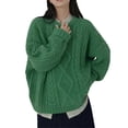 thumbnail image 1 of VISALY Pullover Crewneck Sweatshirt Knit Sweater Cable Knit Sweaters for Women Casual Knit Pullover Sweater Long Sleeves Jumper Tops Crochet Sweaters Women Pullover Sweaters Sweatshirts Green One Size, 1 of 6