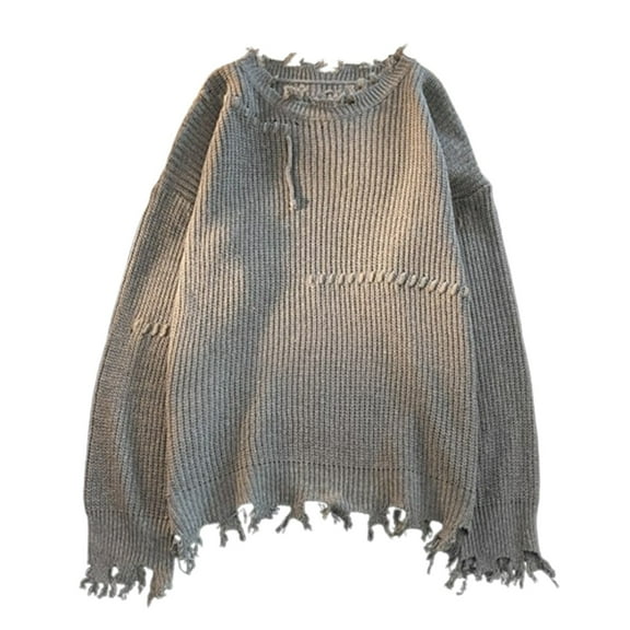 VISALY Pullover Crewneck Sweatshirt Knit Sweater Pullovers Knit Sweater Solid Color Patchwork Plain Loose Fit Korean Autumn Clothes Crochet Sweaters Long Sleeve Pullover Sweaters Grey M