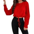 thumbnail image 1 of VISALY Pullover Crewneck Sweatshirt Knit Sweater Women's Cable Knit Sweaters Drop Shoulder Long Sleeve Crew Neck Casual Pullover Tops Crochet Sweaters Lightweight Pullover Soft Sweaters Red L, 1 of 9