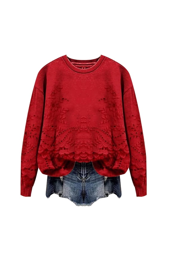 Pullover Crewneck Sweatshirt Print Sweatshirt Casual Crew Neck Oversized Sweatshirt Long Sleeve Preppy Sweatshirts Fall Pullover Sweaters Cable Knit Sweaters Sweatshirt Basic Sweatshirt Red M