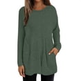thumbnail image 1 of VISALY Pullover Crewneck Sweatshirt Ribbed Long Sleeve Shirts Casual Tops Loose Fit Rib Knit Lightweight Long Sweater Pullover with Pockets Crochet Sweaters Basic Sweatshirts Warm Sweaters Green M, 1 of 5
