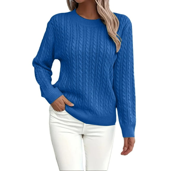 VISALY Pullover Crewneck Sweatshirt Ribbed Long Sleeve Tops Sweaters Fall Fashion Solid Round Neck Casual Knit Sweater Sweater Crochet Sweaters Running Sweatshirts Half Zip Pullover Women Blue S