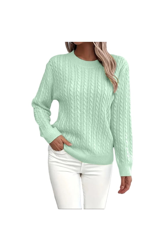 Pullover Crewneck Sweatshirt Ribbed Long Sleeve Tops Sweaters Fall Fashion Solid Round Neck Casual Knit Sweater Sweater Crochet Sweaters Running Sweatshirts Half Zip Pullover Light Green S