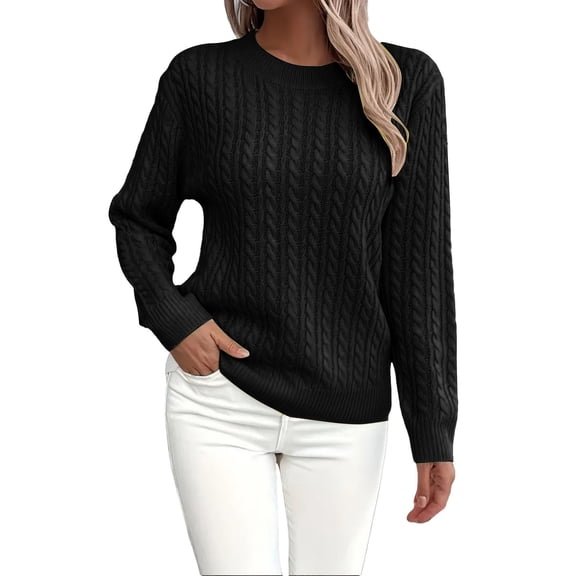 VISALY Pullover Crewneck Sweatshirt Ribbed Long Sleeve Tops Sweaters Fall Fashion Solid Round Neck Casual Knit Sweater Sweater Crochet Sweaters Running Sweatshirts Half Zip Pullover Women Black S