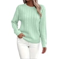 thumbnail image 1 of VISALY Pullover Crewneck Sweatshirt Ribbed Long Sleeve Tops Sweaters Fall Fashion Solid Round Neck Casual Knit Sweater Sweater Crochet Sweaters Running Sweatshirts Half Zip Pullover Light Green L, 1 of 6