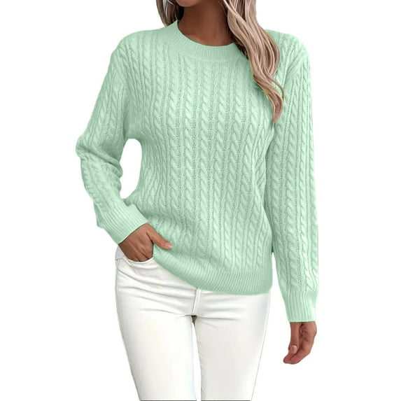 VISALY Pullover Crewneck Sweatshirt Ribbed Long Sleeve Tops Sweaters Fall Fashion Solid Round Neck Casual Knit Sweater Sweater Crochet Sweaters Running Sweatshirts Half Zip Pullover Light Green L