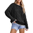 thumbnail image 1 of VISALY Pullover Crewneck Sweatshirt Ribbed Long Sleeve Tops Trendy Sweater Tops Fall Chunky Cable Knit Pullover Sweaters Thick Sweatshirts Business Casual Sweaters Casual Sweatshirt Black L, 1 of 7