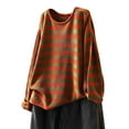 thumbnail image 1 of VISALY Pullover Crewneck Sweatshirt Striped Sweater Women's Cotton Sweaters O Neck Striped Long Sleeve Loose Pullover Tops Crochet Sweaters Womens Pullover Sweaters Pullover Womens Rd2 Xxl, 1 of 4