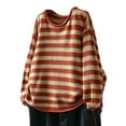 thumbnail image 1 of VISALY Pullover Crewneck Sweatshirt Striped Sweater Women's Cotton Sweaters O Neck Striped Long Sleeve Loose Pullover Tops Crochet Sweaters Womens Pullover Sweaters Pullover Womens Orange 4Xl, 1 of 4