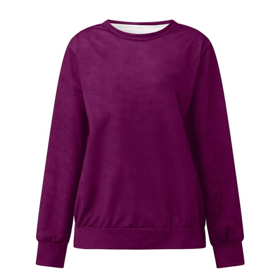 VISALY Pullover Crewneck Sweatshirt Tunic Sweatshirt Autumn Winter Loose Casual Casual Long Sleeves Round Neck Solid Color Sweatershirt Oversized Sweatshirt Hoodies Pullover Solid Sweatshirt Purple S