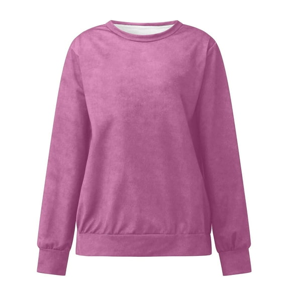 VISALY Pullover Crewneck Sweatshirt Tunic Sweatshirt Autumn Winter Loose Casual Long Sleeves Round Neck Solid Color Sweatershirt Oversized Sweatshirt Hoodies Pullover Solid Sweatshirt Hot Pink Xl