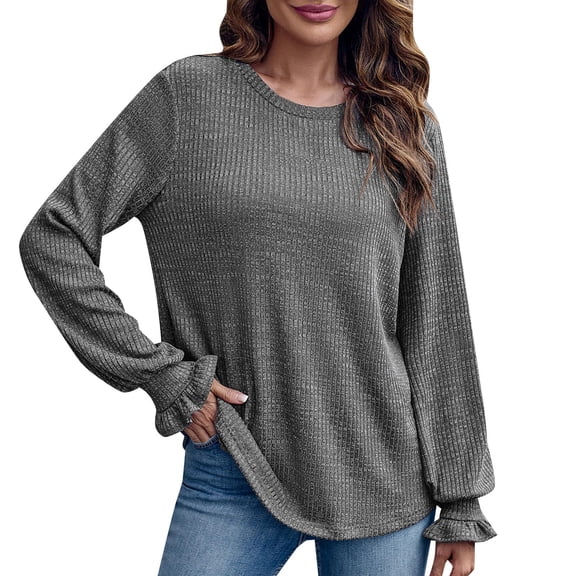 VISALY Pullover Crewneck Sweatshirt Tunic Sweatshirt Casual Long Sleeve Pullover Sweaters O Neck Oversized Ribbed Knit Fall Winter Sweater Warm Sweaters Soft Sweaters Sweaters Pullover Grey S