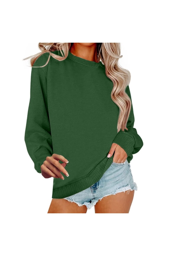 Pullover Crewneck Sweatshirt Tunic Sweatshirt Casual Oversized Sweatshirt Long Sleeve Preppy Sweatshirts Fall Pullover Sweaters Comfy Tops Winter Sweatshirts Basic Sweatshirt Green M