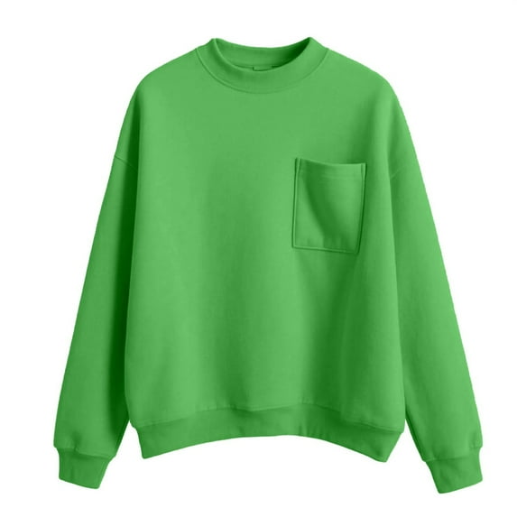VISALY Pullover Crewneck Sweatshirt Tunic Sweatshirt Mock Neck Sweatshirt Plus Size Long Sleeve Sweatshirt 2025 Fall Sweaters with Pockets Casual Sweaters Basic Tops Loose Sweaters Green L
