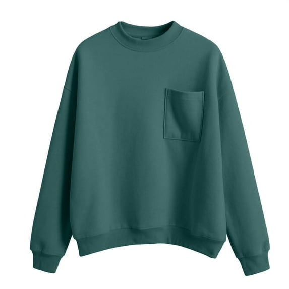 VISALY Pullover Crewneck Sweatshirt Tunic Sweatshirt Mock Neck Sweatshirt Plus Size Long Sleeve Sweatshirt 2025 Fall Sweaters with Pockets Casual Sweaters Basic Tops Loose Sweaters Blackish Green L