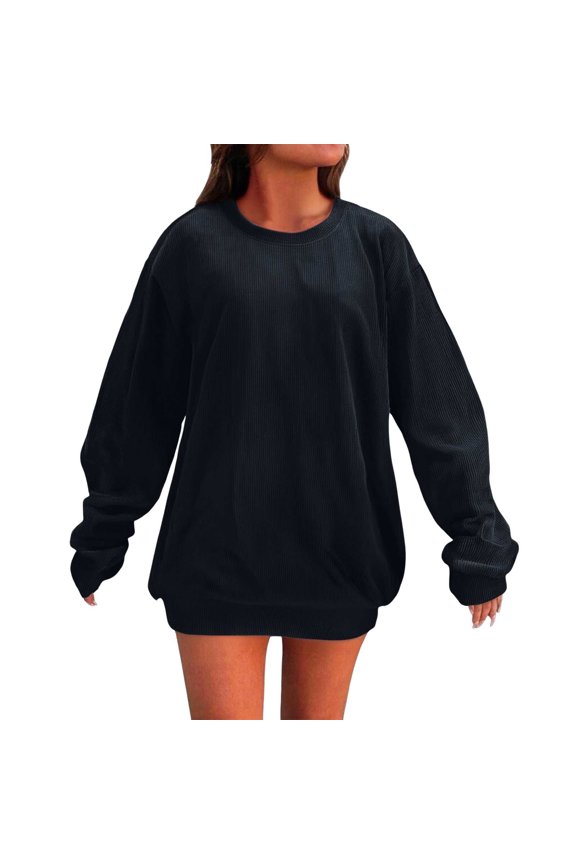 Pullover Crewneck Sweatshirt Tunic Sweatshirt Womens Autumn Winter Casual Sport Solid Pullover Tops Long Sleeve Crewneck Oversized Sweatshirts Comfy Sweaters Sweatshirt Thick Sweatshirts Navy L