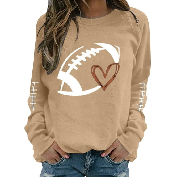 VISALY Pullover Sweatshirts Crewneck Sweatshirts Oversized Football Sweatshirts Trendy Pullover Graphic Print Long Sleeve Hoodless Casual Tunic Tops Baggy Soft Sweatshirt Soft Sweatshirt Khaki Xxl