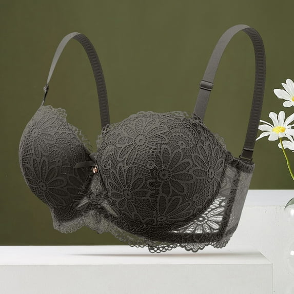 VISALY Push Up Bra Lace Bras Womens Cut Bra Underwear Bralette Crop Top Female Bra Brassiere Bra Thin Cup Bra Unpadded Bra Wireless Bras Strapless Bras For Women Plus Size Bras For Women Dark Grey 80