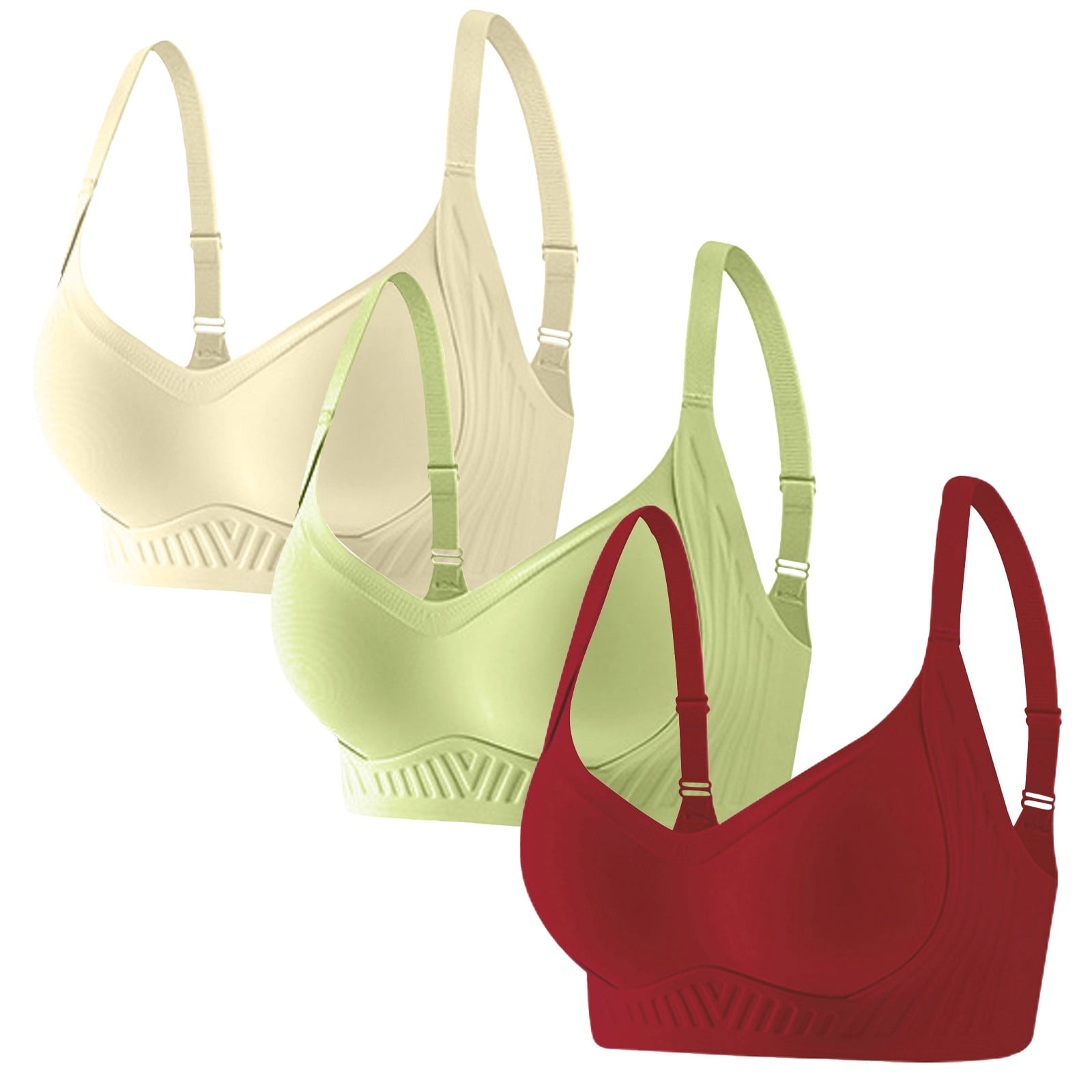 VISALY Push Up Bra Seamless Bras 3pc Breathable Bras Deep V No Jelly ...