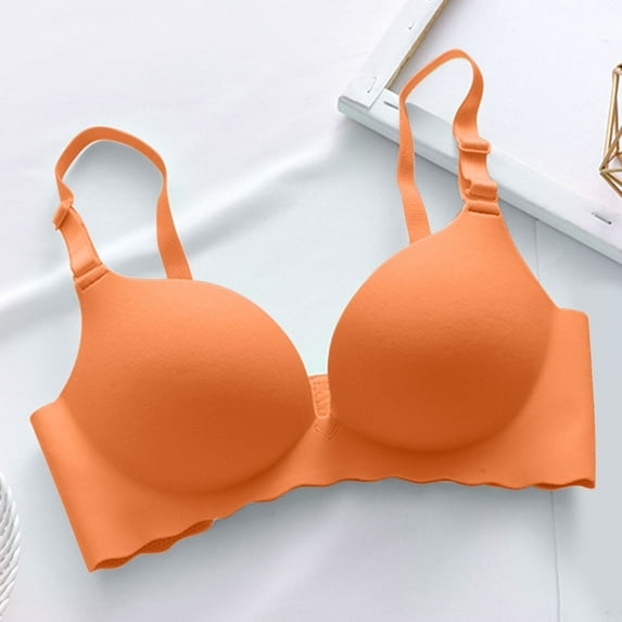 VISALY Push Up Bra T-Shirt Bras Macaron Underwear Traceless Girl Bra Set Smooth No Underwire Gathered Upper Bracket Adjustable Bra Wireless Bras For Women Comfortable Bras Bras For Women Orange 38