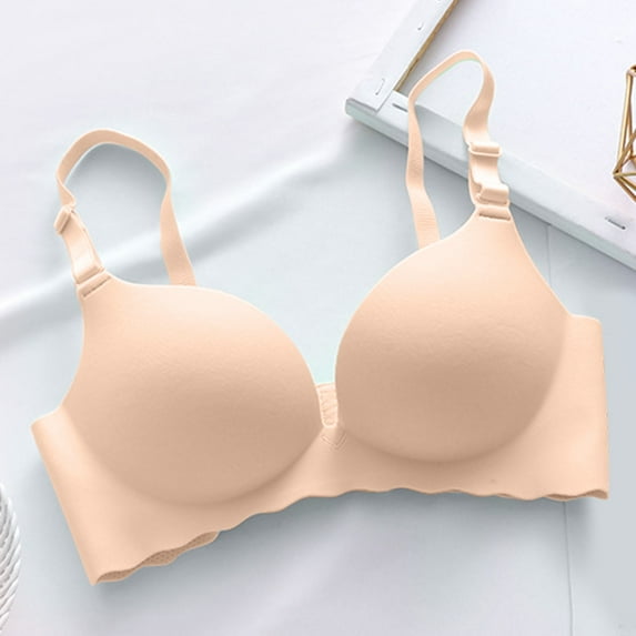 VISALY Push Up Bra T-Shirt Bras Macaron Underwear Traceless Girl Bra Set Smooth No Underwire Gathered Upper Bracket Adjustable Bra Wireless Bras For Women Comfortable Bras Bras For Women Beige 32