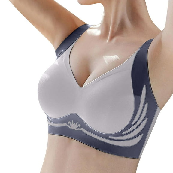 VISALY Push Up Bra, Womens Wireless Bra Super Gather Bra Anti Sagging Breasts Support Pushup Lifting Bras for Older Women, Bras for Women, Push Up Bra, Bras (02# Blue, 3XL)