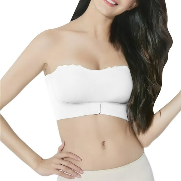 VISALY Push Up Bras for Women Bra Strapless Push Up, Striped Seamless Wave Edge Thin Breathable Sports Tube Top, White Tube Tops with Built In Bra Tank Top with Built In Padded Bra, White,XL