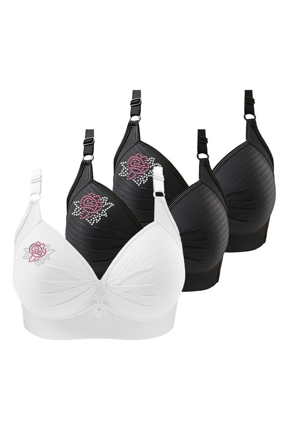 Push Up Bras for Women, Ladies Push Up Rhinestone Bra for Middle-Aged and Elderly 3 Pack Sports Bras for Women 2024 Comfortable, Strapless Bras Strappy Sports Bra Strapless Bras, Black,S