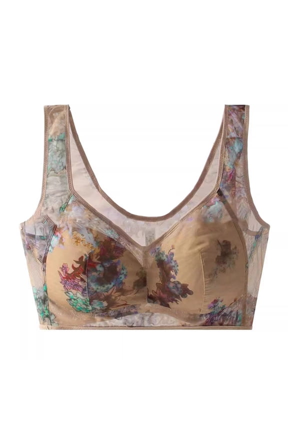 Push Up Bras for Women Mesh Bra, Lace Mesh Full Cup Bra, Plus Size Strapless Bras, Strapless Bras Large Bust, Underwear and Bra Sets, Clear Bra Straps, Transparent Bra Straps, Beige,M