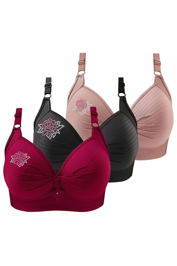 Push Up Bras for Women Push Up Bra Pack, Ladies Push Up Rhinestone Bra for Middle-Aged and Elderly 3 Pack Sports Bras, Strapless Push Up Bras Push Up Bra and Panty Sets, Wine,M