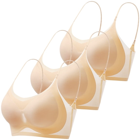 VISALY Push Up Bras for Women Seamless underwear women pack, 3Pc Summer Ultra-Thin Mesh Ice Silk Seamless Suspenders Underwear Gathered, Plus size strapless bras Shapedly bra, B,M