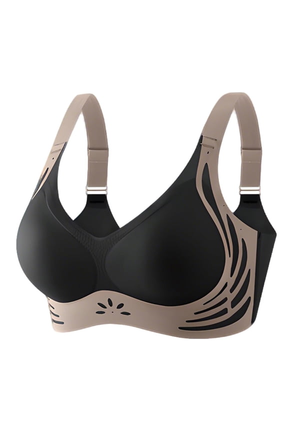Push Up Bras for Women Sports Bra High Support, Wirefree Support Sports, Women Solid Four Breasted Adjustable Wireless Bra, Women's Ribbed Adjustable Wireless Bra, Black,L