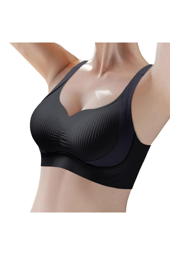 Push Up Bras for Women, Women's Anti-Gravity Push-Up Seamless Bra (Back Button), Super Gather Bra Wireless Push-Up Bra Support Bra for Large Breasts Strapless Bras Large Bust, Black,L