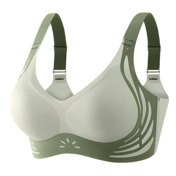 VISALY Push Up Bras for Women s Running Sports Bra, Women's Contrast Color Lifting Integrated Fixed Cup, Women Solid Four Breasted Adjustable Wireless Bra Womens Wireless Bra, Green,XXL