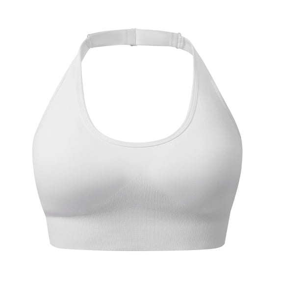 VISALY Push Up Sports Bras Halter Open Back Sports Bra Built-In Pads Seamless Stretch Crop Tank Top Breathable Slim Fit Workout Yoga Athletic Vest No Show Halter Workout Top Built In Bra White L