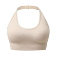 thumbnail image 1 of VISALY Push Up Sports Bras Halter Open Back Sports Bra Built-In Pads Seamless Stretch Crop Tank Top Breathable Slim Fit Workout Yoga Athletic Vest No Show Halter Workout Top Built In Bra Beige L, 1 of 9