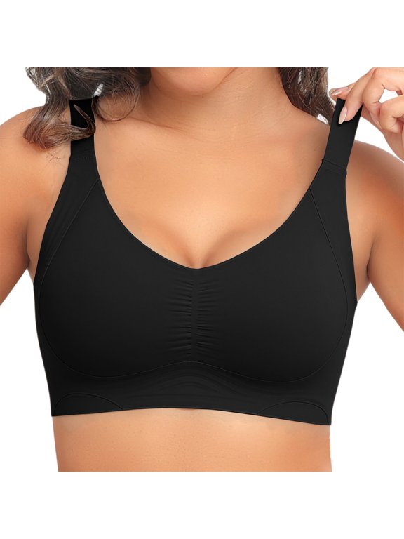Push-Up Lift Bust Shaping Bra Plus Size Wireless Bralette Seamless Jelly Bra Plus Size Supportive Bras Full Coverage Comfortable No Underwire Tshirt Bras Seamless Lifting Underwear Black L