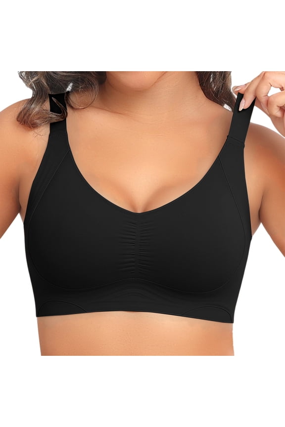 Push-Up Lift Bust Shaping Bra Plus Size Wireless Bralette Seamless Jelly Bra Plus Size Supportive Bras Full Coverage Comfortable No Underwire Tshirt Bras Seamless Lifting Underwear Black L