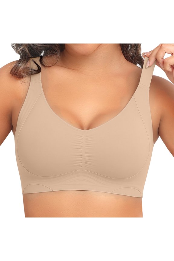 Push-Up Lift Bust Shaping Bra Plus Size Wireless Bralette Seamless Jelly Bra Plus Size Supportive Bras Full Coverage Comfortable No Underwire Tshirt Bras Seamless Lifting Underwear Khaki M