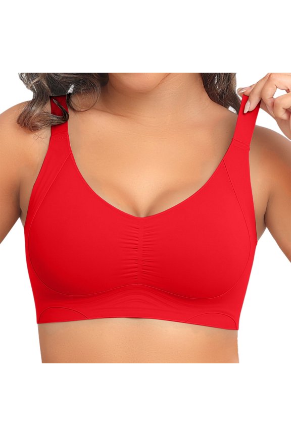 Push-Up Lift Bust Shaping Bra Plus Size Wireless Bralette Seamless Jelly Bra Plus Size Supportive Bras Full Coverage Comfortable No Underwire Tshirt Bras Seamless Lifting Underwear Red Xxl