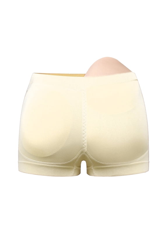 Removable Pad Shaping Shorts: Mid-Waist Curved Silhouette Design, Boxer Style, Beige,S