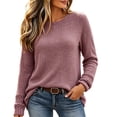 thumbnail image 1 of VISALY Ribbed Long Sleeve Sweater Shirts Lightweight Crewneck Pullover Sweater Cute Business Dressy Casual Work Tunic Tops Cozy Knit Pullover Blouses Fall Outfits Trendy Boho Clothing Light Violet L, 1 of 9
