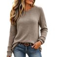 thumbnail image 1 of VISALY Ribbed Long Sleeve Sweater Shirts Lightweight Crewneck Pullover Sweater Cute Fall Business Dressy Casual Work Tunic Tops Cozy Knit Pullover Blouses Fall Outfits Trendy Boho Clothing Khaki S, 1 of 9