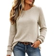 thumbnail image 1 of VISALY Ribbed Long Sleeve Sweater Shirts Lightweight Crewneck Pullover Sweater Cute Fall Business Dressy Casual Work Tunic Tops Cozy Knit Pullover Blouses Fall Outfits Trendy Boho Clothing Beige L, 1 of 9