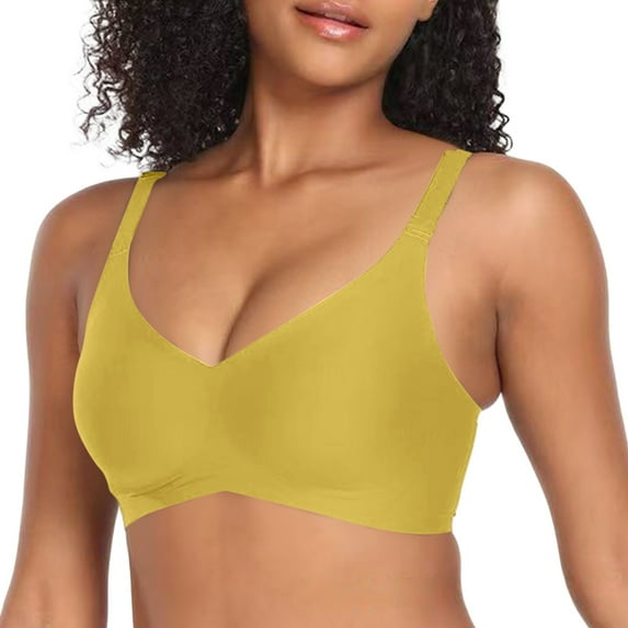 VISALY Seamless Bras, Womens Comfort Bras Wireless Bras Seamless No Underwear Support Full Coverage Regular and Plus, Body and Bra Supportive Comfort Bra Plus Size Women Full Support, Yellow,M