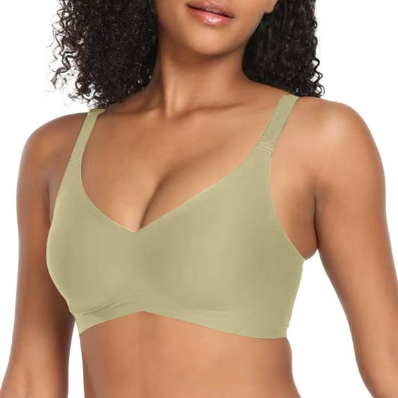 VISALY Seamless Bras, Womens Comfort Bras Wireless Bras Seamless No Underwear Support Full Coverage Regular and Plus Size Bras, Bra Plus Size Women Full Support Plus Size for Curvy Women, Green,XL
