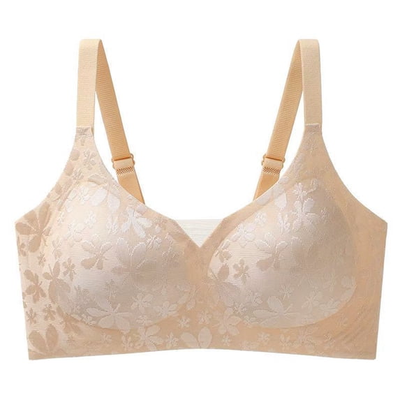 VISALY Seamless Lace Wireless Bra Full Coverage Jelly Bra Seamless T-Shirt Bra Lightly Lined Wireless Wireless T-Shirt Bra Supportive T-Shirt Bra Lightly Lined Bras Padded Comfort Bra Pink Xl