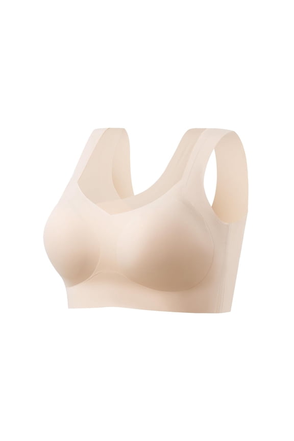 Seamless Wirefree Comfort Bra: Smoothing Fabric, Light Support Design, Invisible Under-Clothing Fit, Beige,M