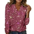 thumbnail image 1 of VISALY Sequin Tops V Neck Peplum Top Trendy Tunic Tshirts Tops for Womens Womens Tees Concert Shirts Glitter Sparkly Dressy Shirts Disco Outfits Party Night Blouses Fashion Casual Hot Pink L, 1 of 4