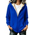 thumbnail image 1 of VISALY Sherpa Fleece Linen Hoodie for Women Thick Hoodie Jacket Trendy Going Out Fleece Hoodie Comfort Lined Outer Coat Full Zip Sweatshirt Outwear Winter Coat Zipper Hooded Jacket Dark Blue 5Xl, 1 of 5